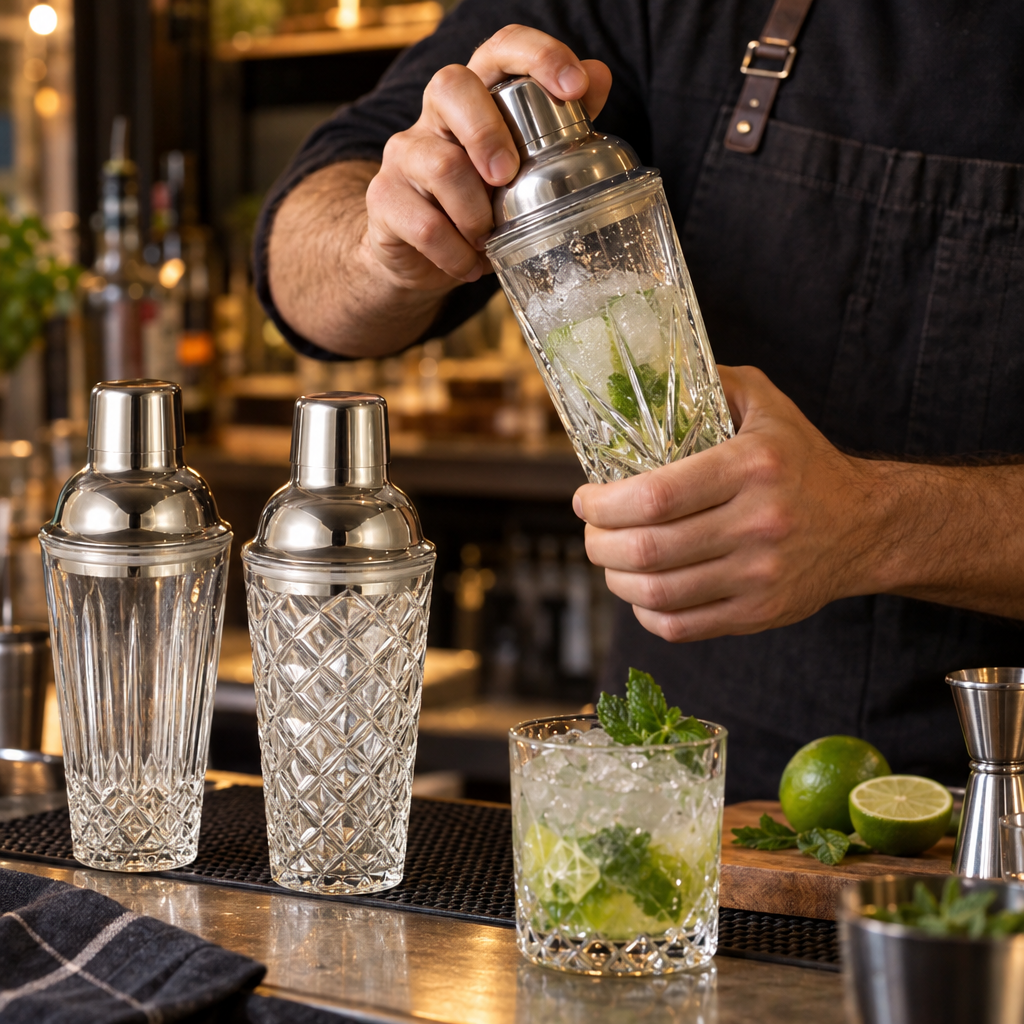 Shaker à Cocktail en Verre - en situation d'utilisation