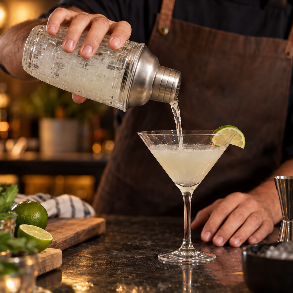 Shaker à Cocktail en Verre avec Filtre Intégré - en situation d'utilisation