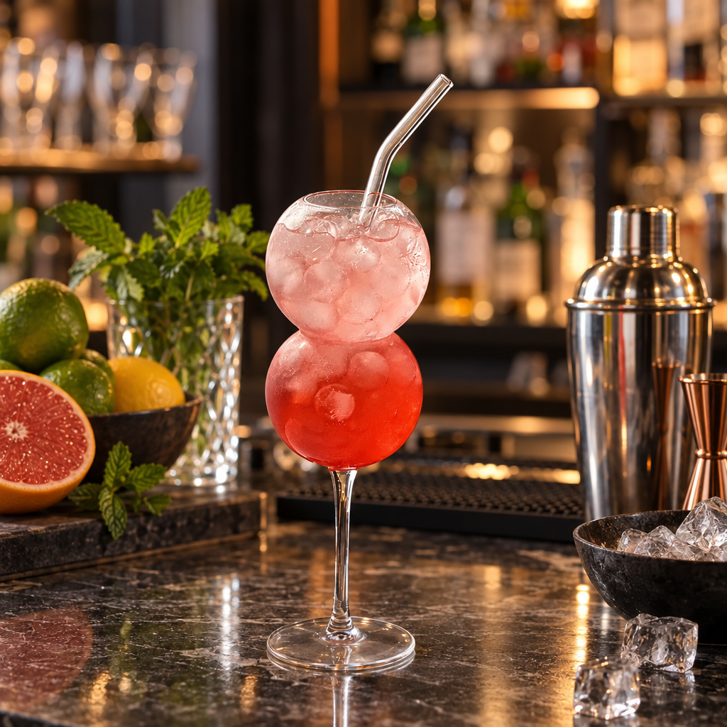 Verre à Cocktail Double Bulle sur Pied - mise en scène bar