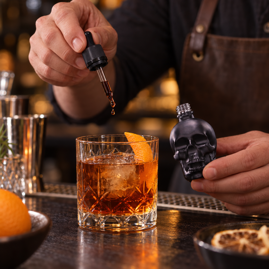 Flacon Tête de Mort en Verre - en situation d'utilisation