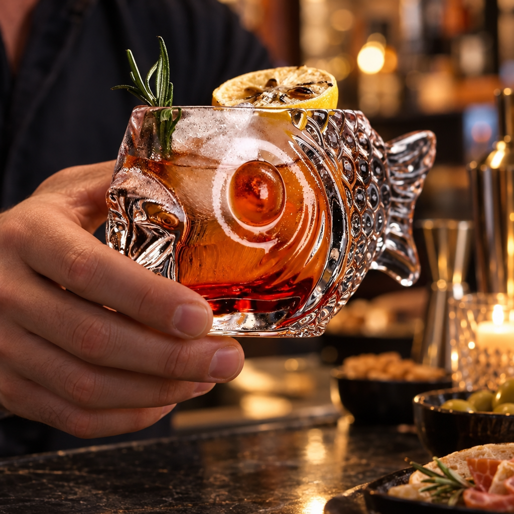 Verre à Cocktail en Verre Transparent – Design Élégant - en situation d'utilisation
