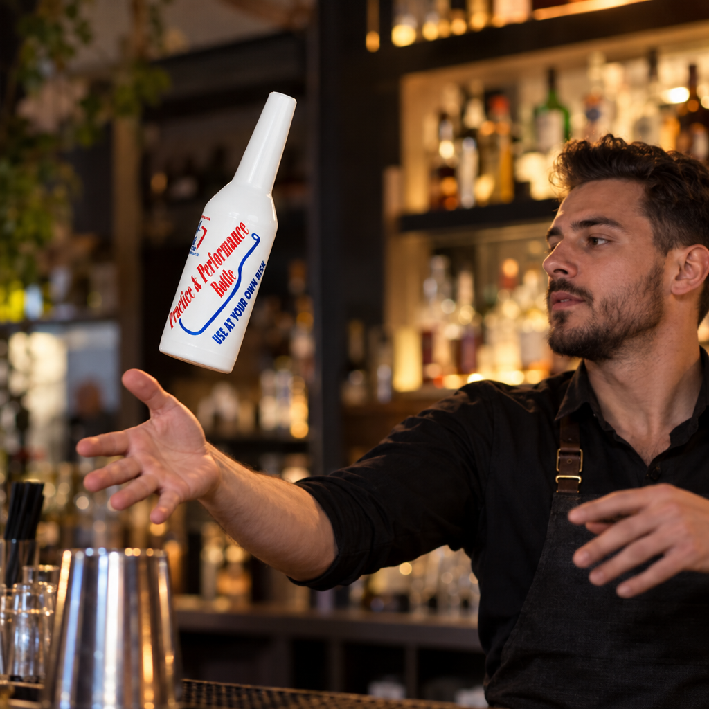 Bouteille de Flair Bartending Blanche - en situation d'utilisation