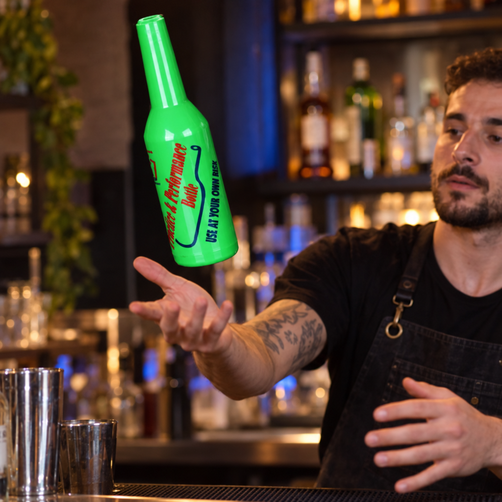 Bouteille de Flair Bartending Verte - en situation d'utilisation