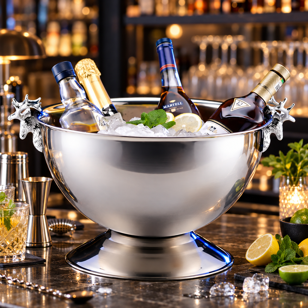 Seau à Champagne Cerf Argenté - mise en scène bar
