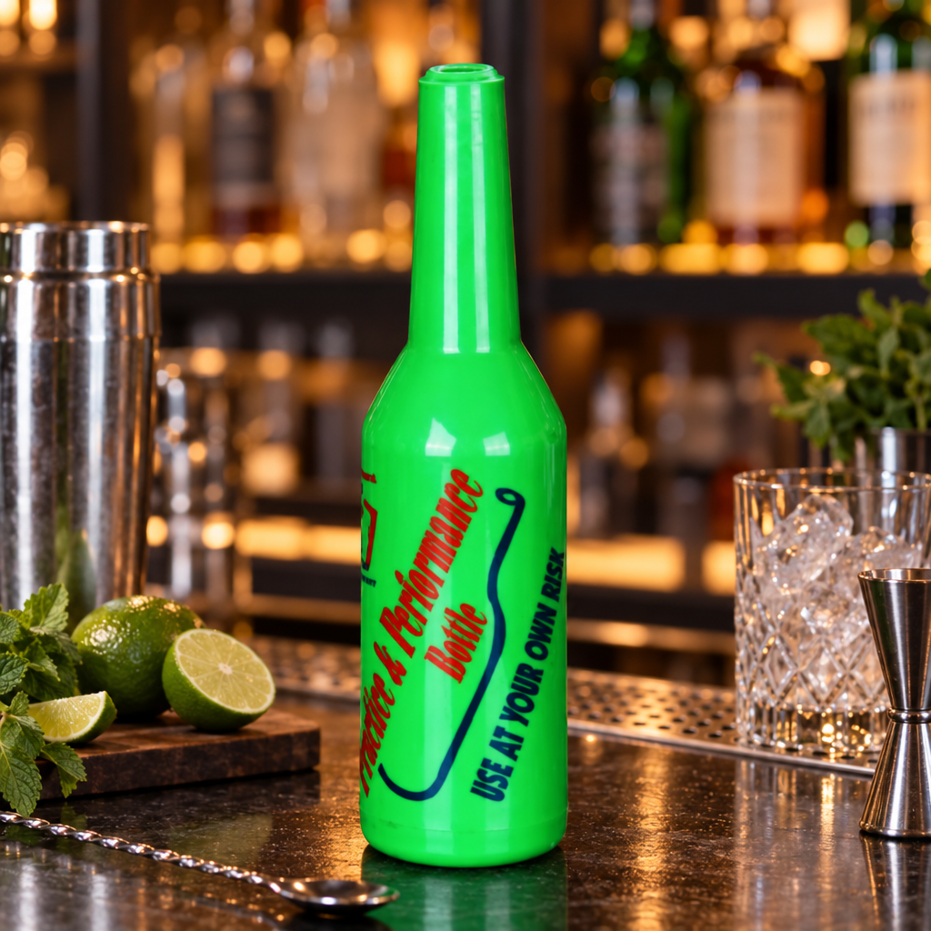 Bouteille de Flair Bartending Verte - mise en scène bar