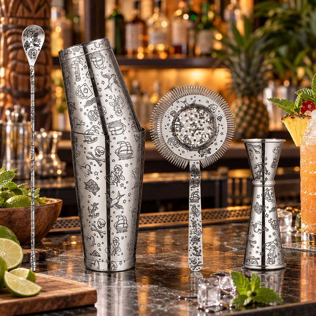 Set d’Accessoires de Bar Tiki 5 Pièces - mise en scène bar