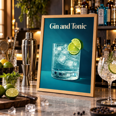 Poster classique de cocktail Gin & Tonic - mise en scène bar