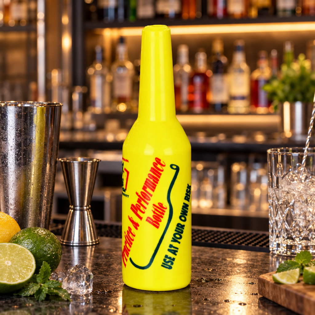 Bouteille de Flair Bartending Jaune - mise en scène bar