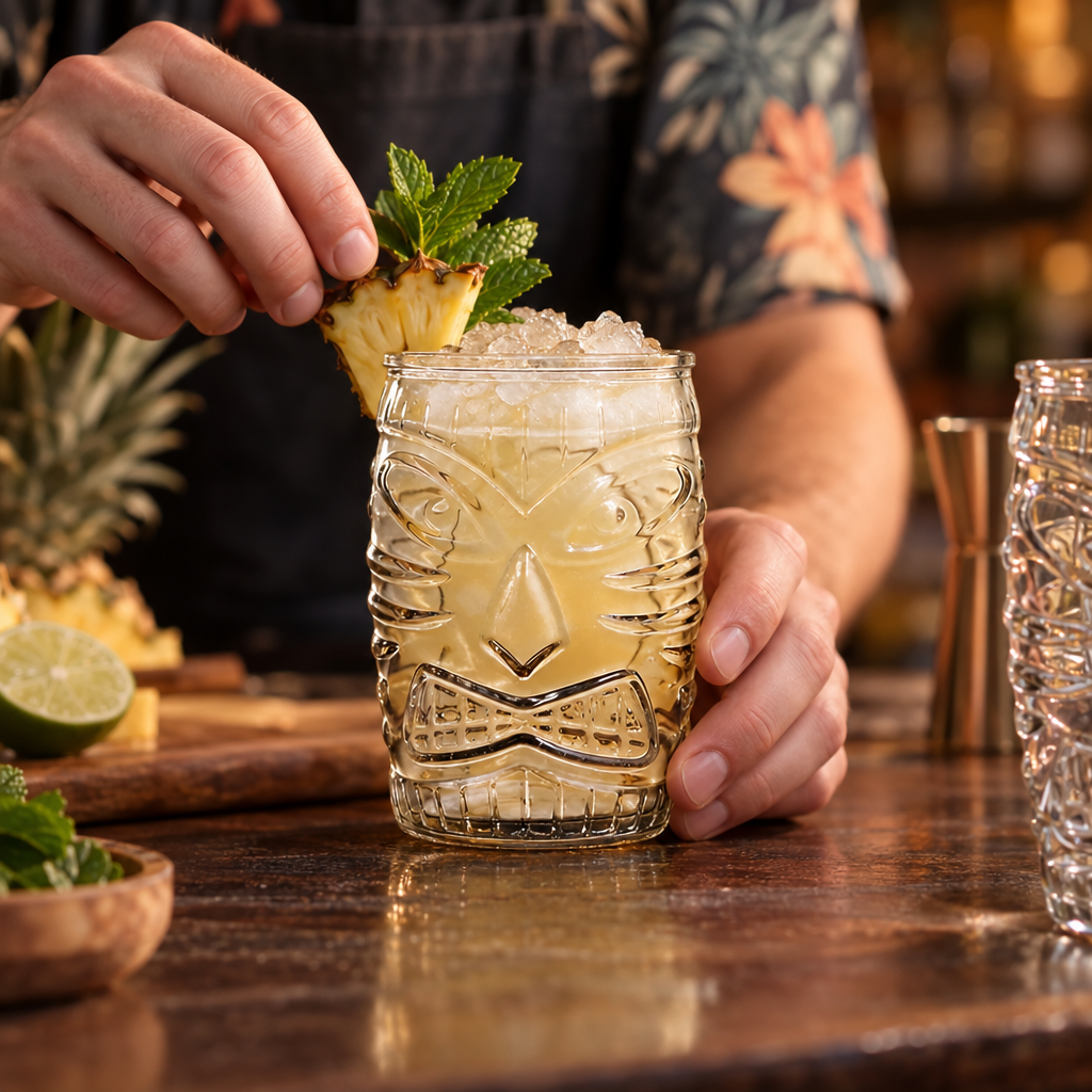 Verre à cocktail Tiki transparent - en situation d'utilisation