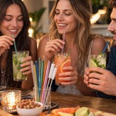 Pailles Réutilisables en Verre Borosilicate - en situation d'utilisation