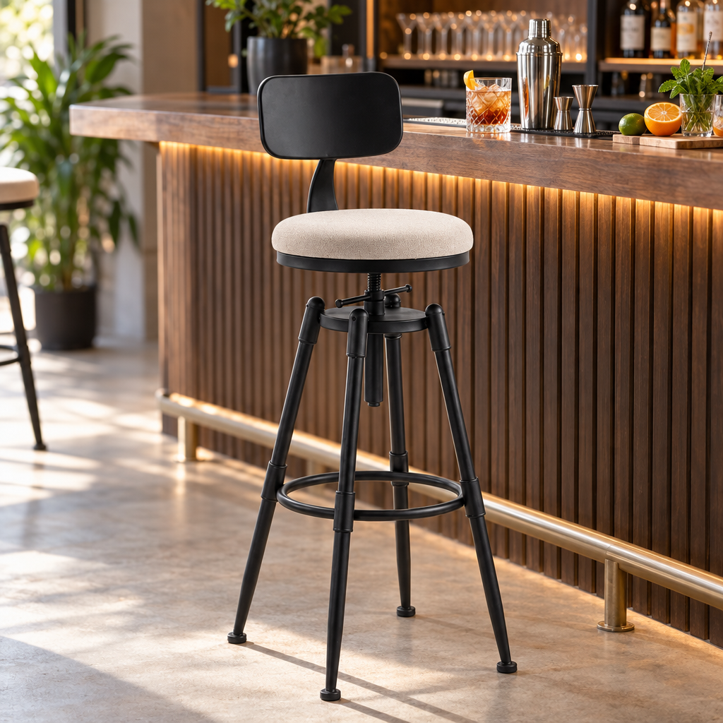Chaise de Bar Moderne en Bois avec Assise Blanche Rembourrée - mise en scène bar