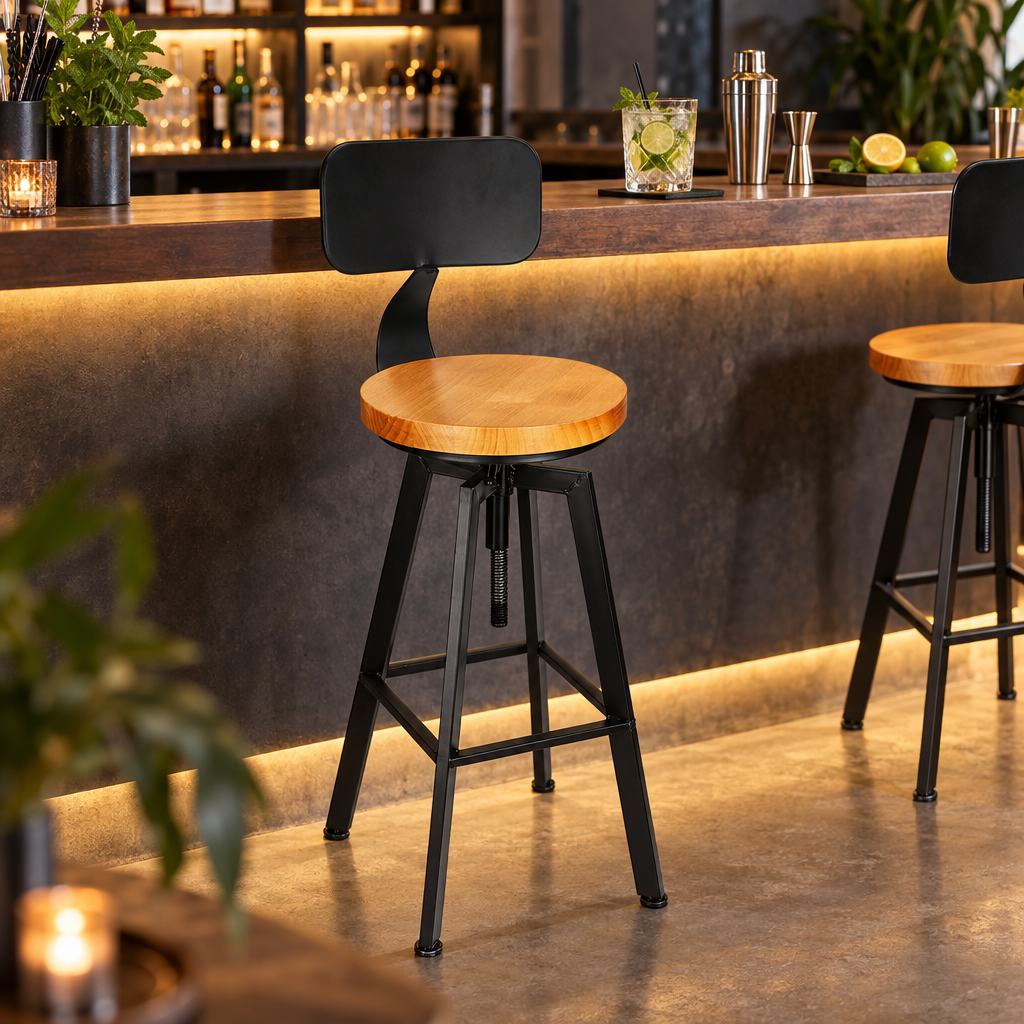 Set de 2 Tabourets de Bar Réglables en Hauteur - mise en scène bar