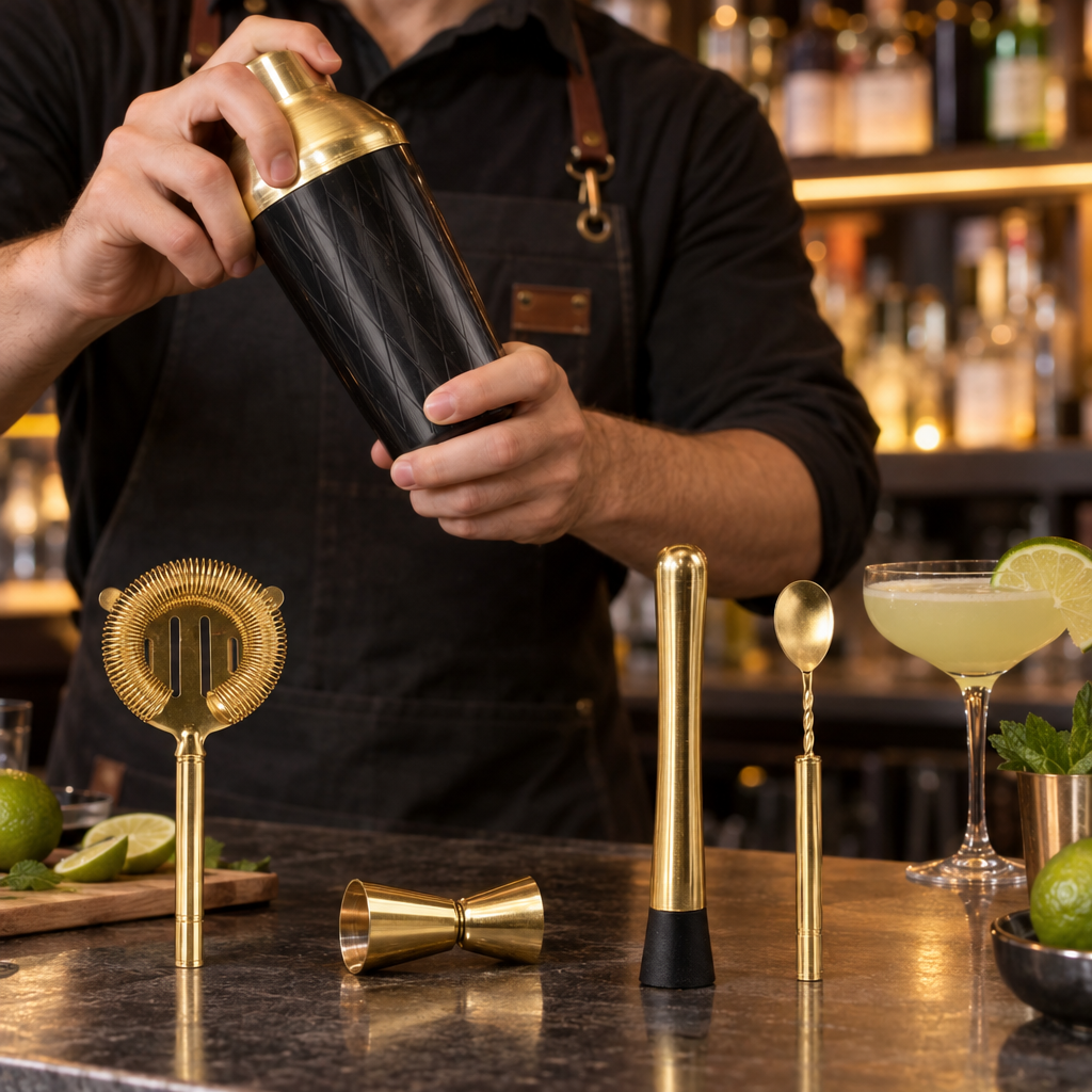 Kit Shaker à Cocktail 5 Pièces en Acier Inoxydable - en situation d'utilisation