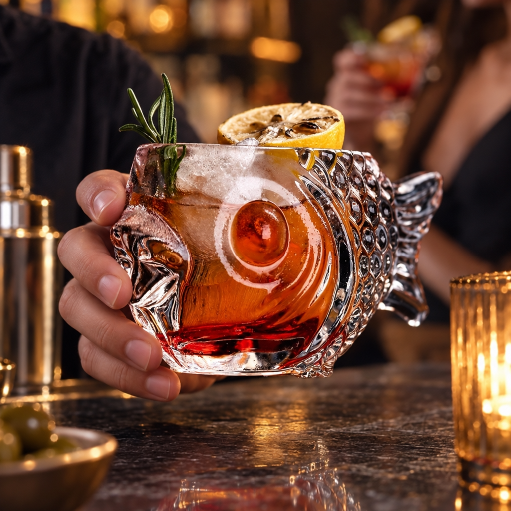 Verre à Cocktail en Verre Transparent – Design Élégant - en situation d'utilisation