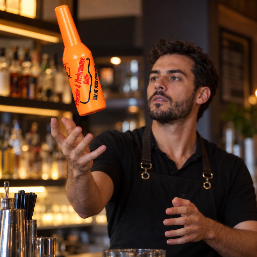 Bouteille de Flair Bartending Orange - en situation d'utilisation