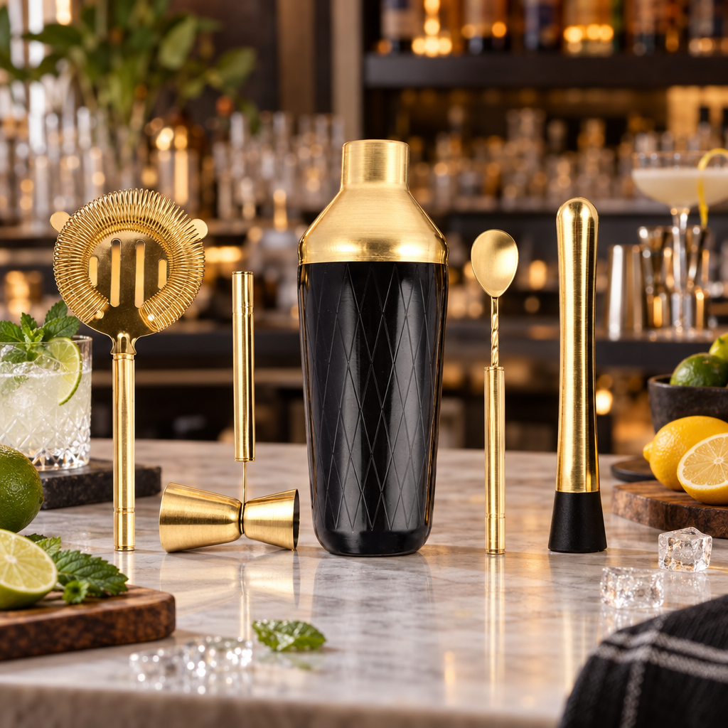 Kit Shaker à Cocktail 5 Pièces en Acier Inoxydable - mise en scène bar