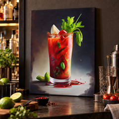 Tableau Cocktail Rouge sur Toile - mise en scène bar