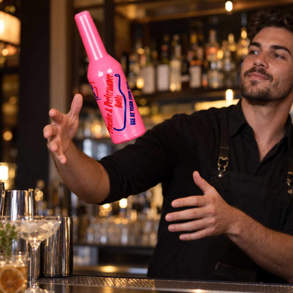 Bouteille de Flair Bartending Rose - en situation d'utilisation
