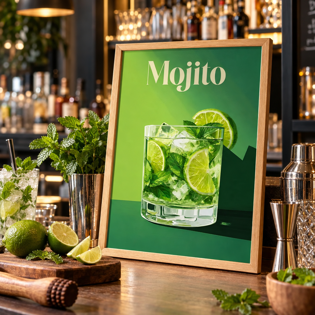 Poster classique de cocktail Mojito - mise en scène bar