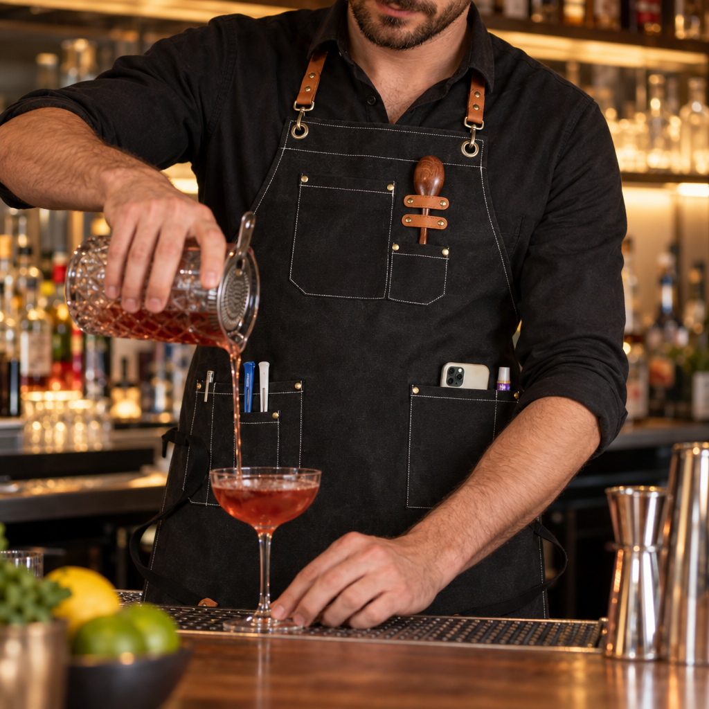 Tablier de Barman Professionnel Noir - en situation d'utilisation