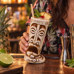 Verre Tiki en Céramique Visage Polynésien - en situation d'utilisation