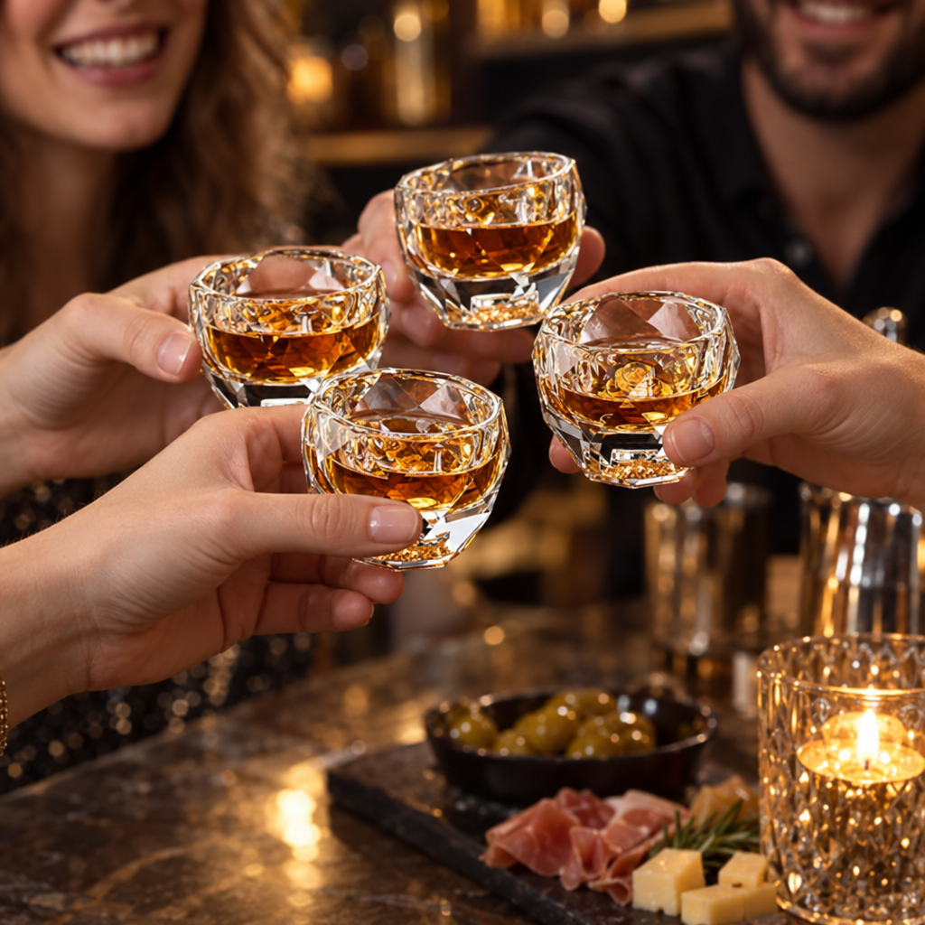 Verres à Shot en Cristal à Facettes — Lot de 6 - en situation d'utilisation