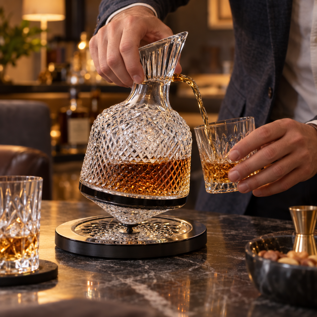 Carafe à Whisky Rotative 1,5 L - en situation d'utilisation