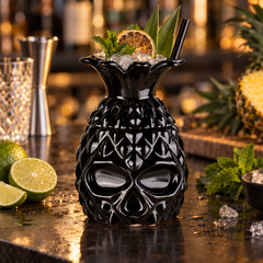 Verre à cocktail Tiki pieuvre noir en céramique 530 ml - mise en scène bar