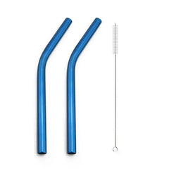 Duo de pailles courbées bleu électrique avec leur goupillon de nettoyage.