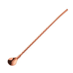 Paille cuillère couleur cuivre sur fond blanc, tige torsadée et cuillère arrondie