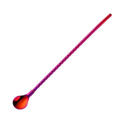 Paille cuillère aux reflets rouge et violet façon fruits rouges sur fond blanc