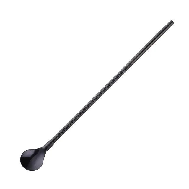 Paille cuillère noire mate sur fond blanc avec tige torsadée