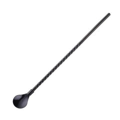 Paille cuillère noire mate sur fond blanc avec tige torsadée