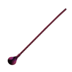 Paille cuillère violette métallisée sur fond blanc avec tige torsadée