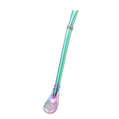 Paille filtrante à mojito en inox coloris multicolore irisé, présentée seule sur fond blanc
