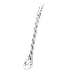 Paille mojito en inox argenté avec embout passoire, photo produit sur fond blanc