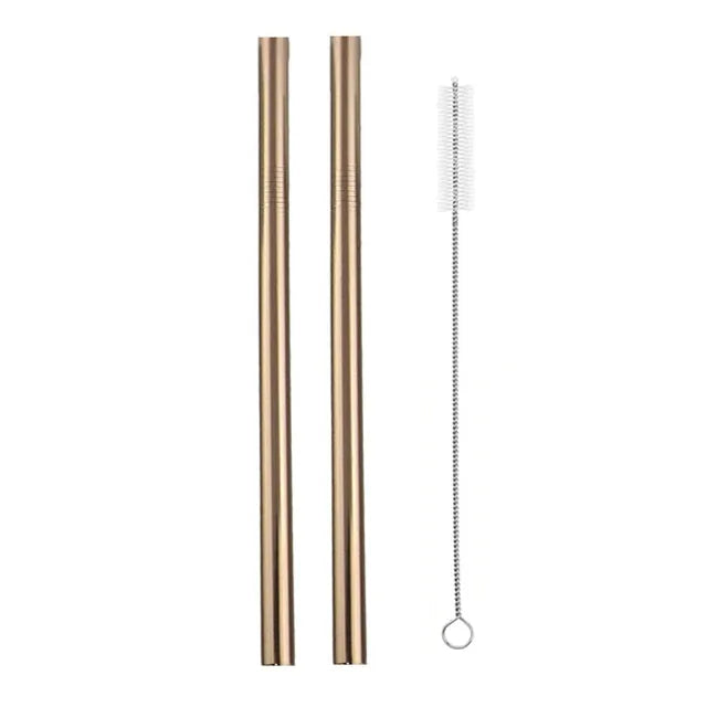 Deux pailles smoothie en inox cuivré avec leur brosse de nettoyage