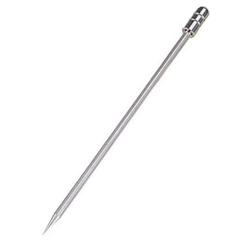 Pique à cocktail en inox avec pointe fine et embout strié, présenté seul sur fond blanc.