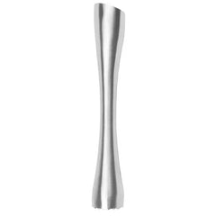 Pilon à cocktail en inox brossé photographié seul sur fond blanc, vue de face.