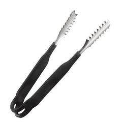 Pince à glaçons noire avec dents métalliques dentelées, présentée seule sur fond blanc.