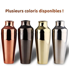 Shaker cocktail bar disponible en quatre coloris : cuivre, noir, doré et argenté