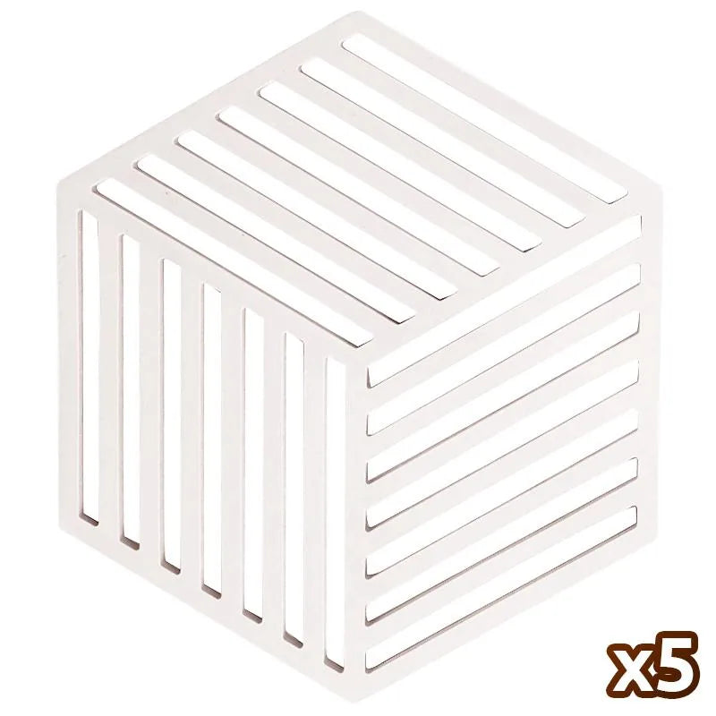 Sous-verre hexagonal en silicone blanc d'Espagne présenté seul sur fond blanc, vendu par lot de cinq.