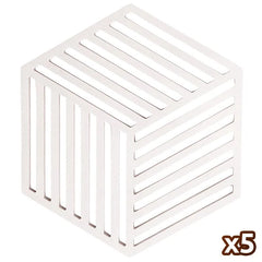 Sous-verre hexagonal en silicone blanc d'Espagne présenté seul sur fond blanc, vendu par lot de cinq.