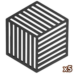 Sous-verre hexagonal en silicone noir ébène présenté seul sur fond blanc, vendu par lot de cinq.