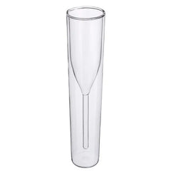 Verre à champagne original vide, design tube avec pied central, sur fond blanc