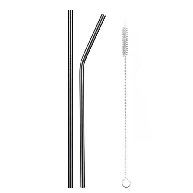 2 Pailles Cocktail Courbée et Droite - Inox