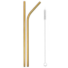 2 Pailles Cocktail Courbee et Droite Dorees