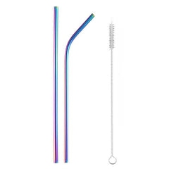 2 Pailles en Acier Inoxydable Courbee et Droite