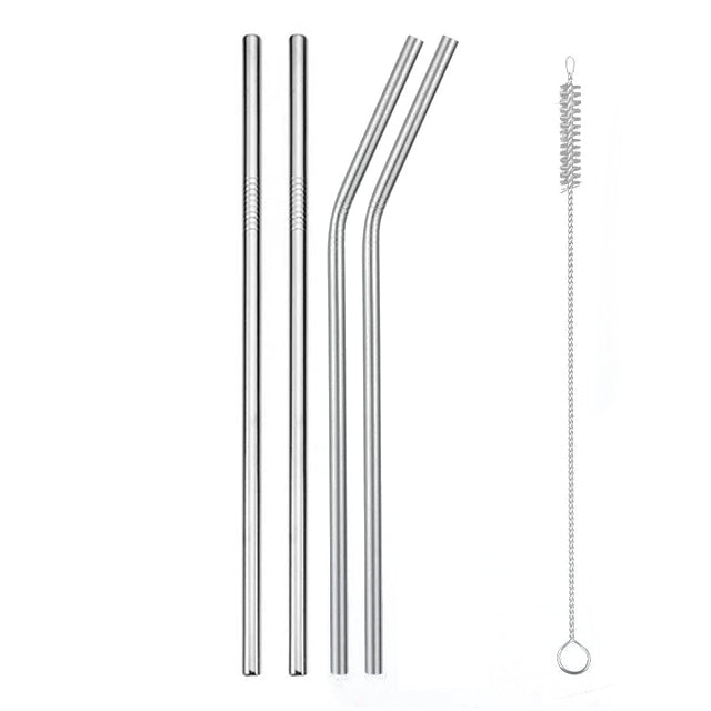 4 Grandes Pailles Cocktail 2 Courbees et 2 Droites