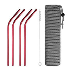 4 Pailles en Acier Inoxydable Courbees